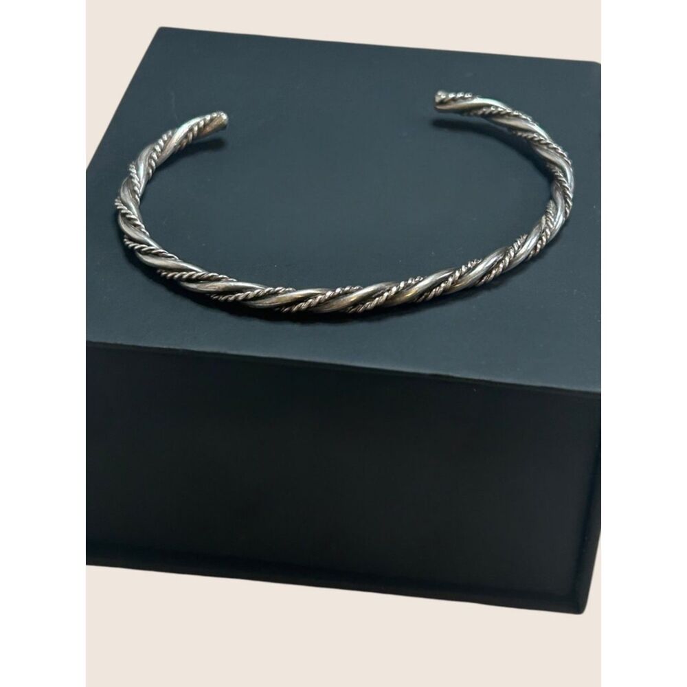 โจ VTG .925 STERLING SILVER SOUTHWESTERN TWISTED BRAIDED ROPE WIRE CUFF BRACELET